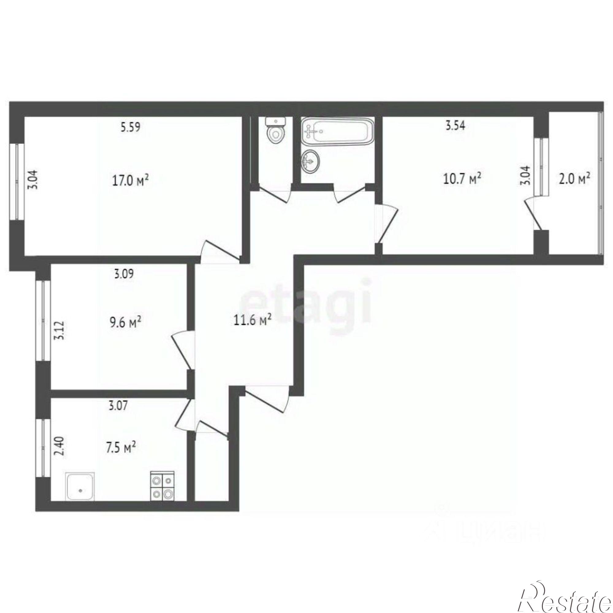 Купить квартиру за 5 600 000 рублей на Рижский пр-кт, 53