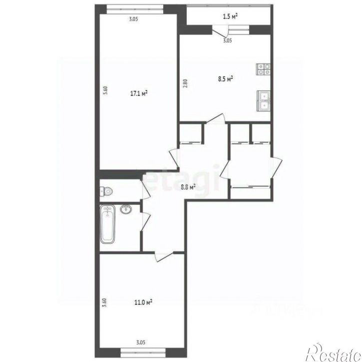 2-комн квартира ул Шелгунова, 15,  д. 15