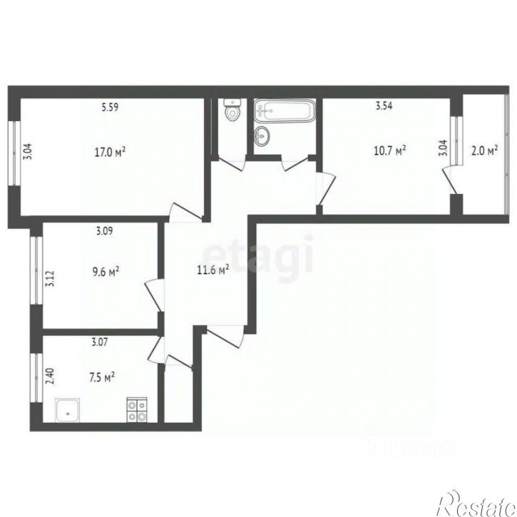 3-комн квартира Рижский пр-кт, 53,  д. 53