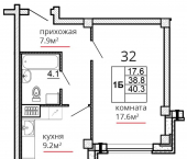 1-комн, 40 кв м, этаж 7/16 ул Алексея Алехина, 6