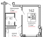 1-комн, 39 кв м, этаж 16/16 ул Алексея Алехина, 6