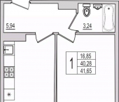 1-комн, 41 кв м, этаж 4/10 Рижский проспект