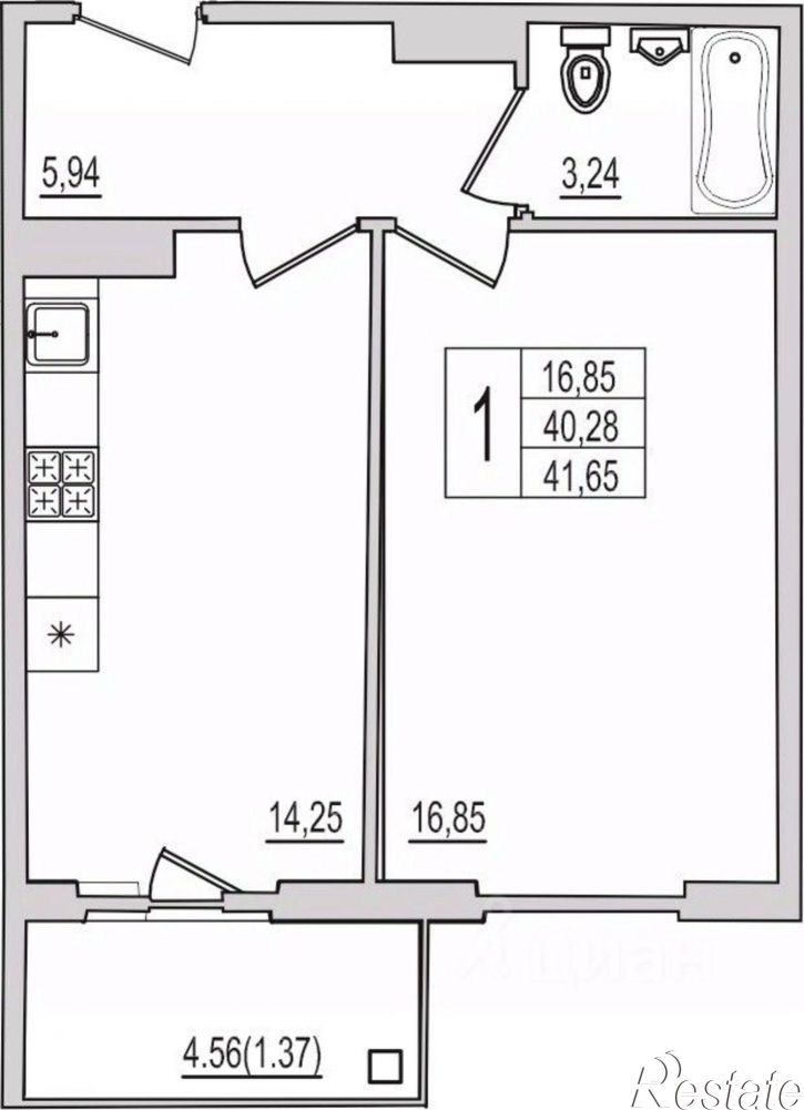 1-комн квартира в новом доме Рижский проспект