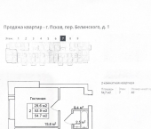 2-комн, 54.7кв м, этаж 7/9 Белинского переулок, д.1