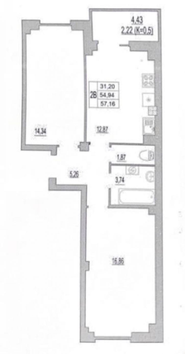 2-комн квартира Юности улица, д.32