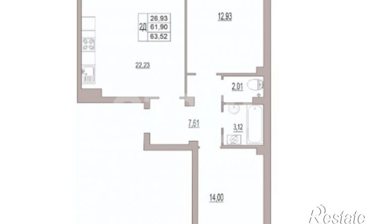 2-комн квартира улица Юности, 32