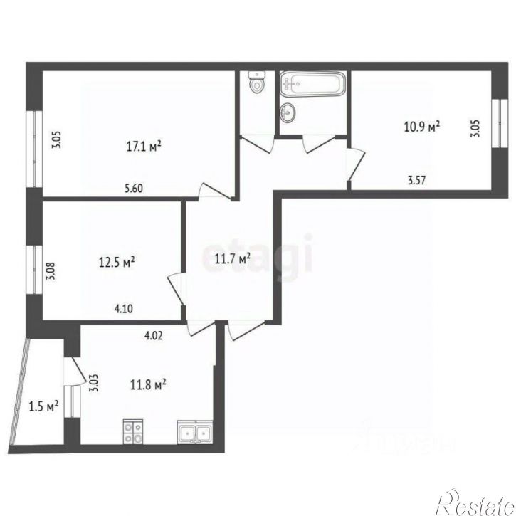 3-комн квартира Рижский пр-кт, 95,  д. 95