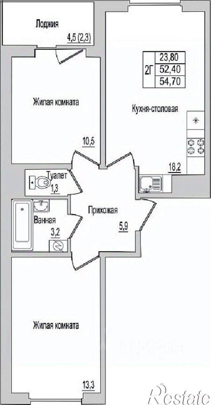 2-комн квартира в новом доме улица Юности, 10