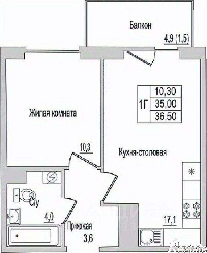 1-комн квартира в новом доме улица Юности, 10