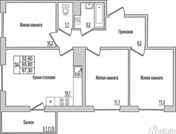 3-комн квартира в новом доме улица Юности, 10