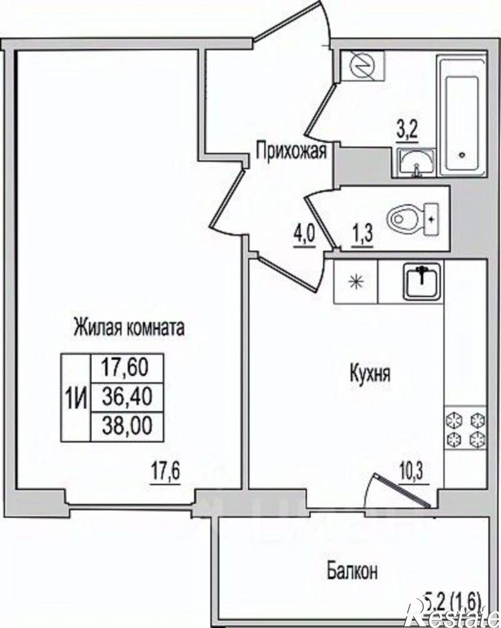 1-комн квартира в новом доме улица Юности, 10