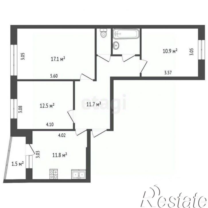 3-комн квартира Рижский проспект, 95,  д. 95
